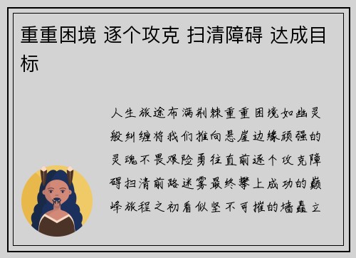 重重困境 逐个攻克 扫清障碍 达成目标